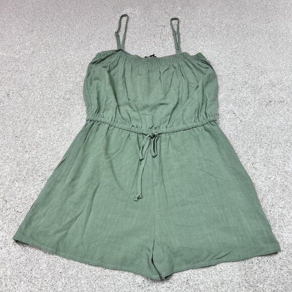 Wishlist Romper Women’s Green Sleeveless Size Medium Pockets Linen Blend - Picture 1 of 11